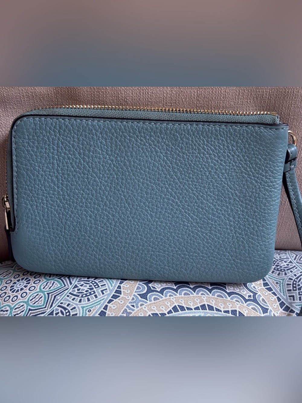 Coach Teal Pebbled Leather Double Zippered Wristlet EUC - Picture 2 of 10